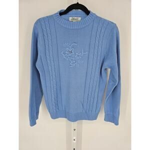 Haband! Women's Floral Embroidered Ribbed Crew Neck Long Sleeve Sweater Size S